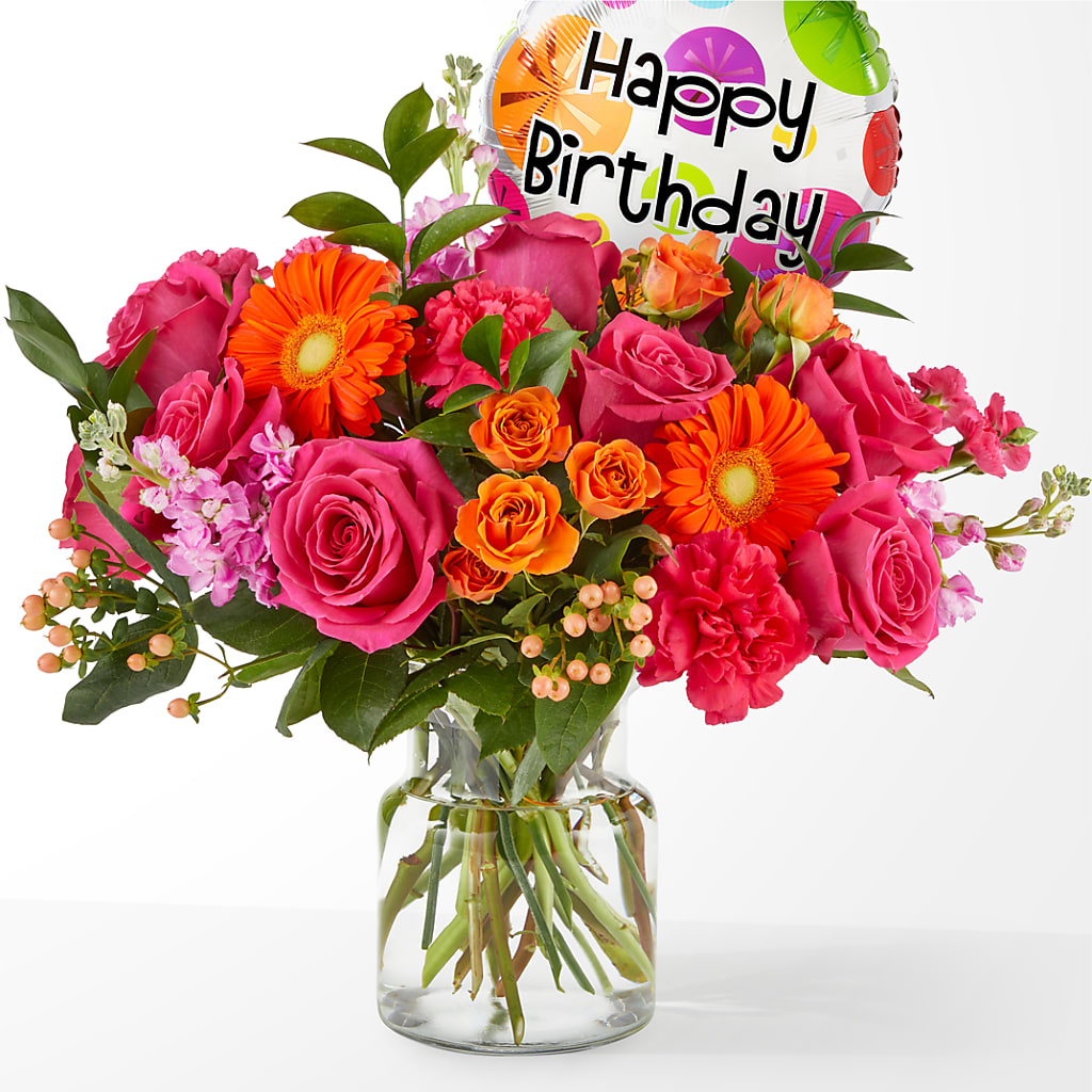 Fiesta Bouquet with Birthday Balloon – Unique Designs Llc, Fulton MO