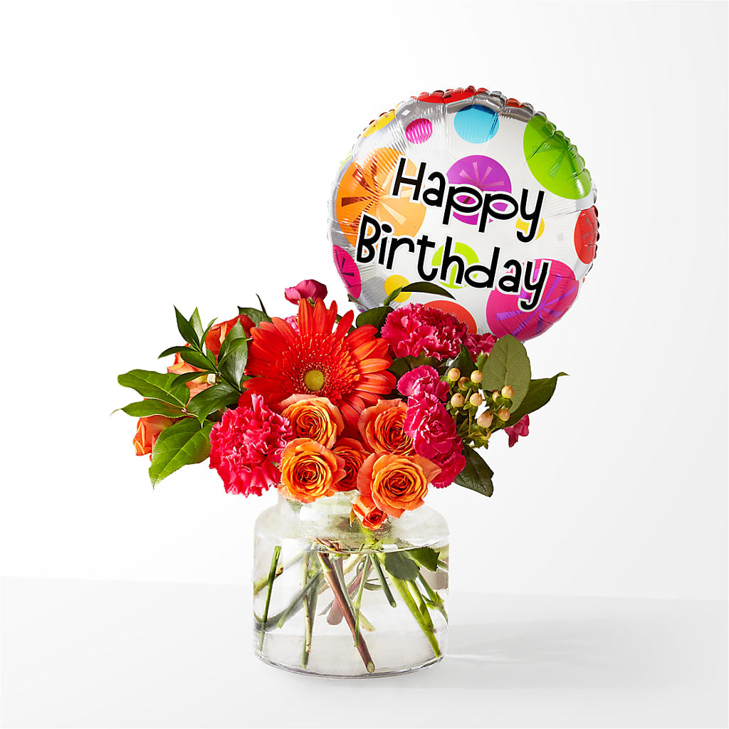 Fiesta Bouquet with Birthday Balloon – Unique Designs Llc, Fulton MO