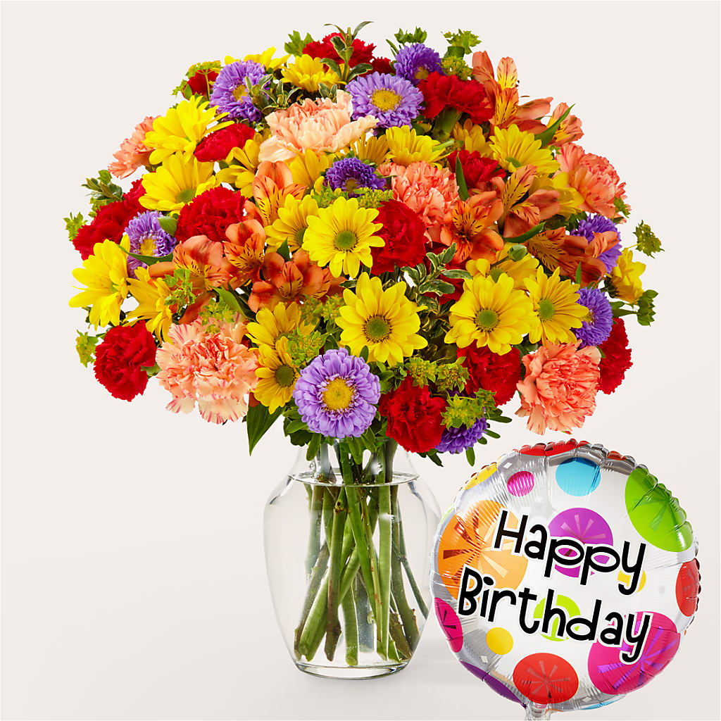 Kaleidoscope Bouquet with Birthday Balloon – Unique Designs Llc, Fulton MO